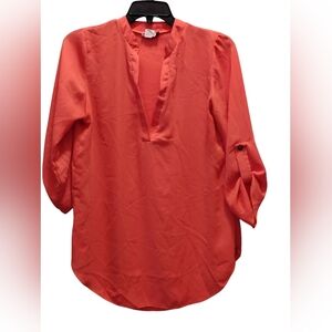 Lipstick Orange V-Neck Tunic Blouse 3/4 Roll Tab Sleeve – Women’s Medium